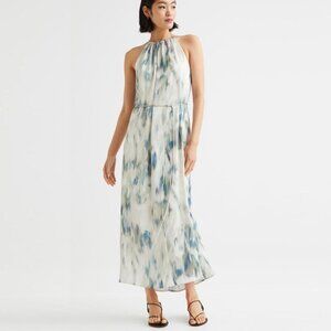 H&M Silky Halterneck Watercolor Maxi Dress, Size XL